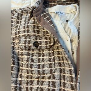 Brown & Cream Plaid Shacket.  Cute textured pattern. Oversized medium.